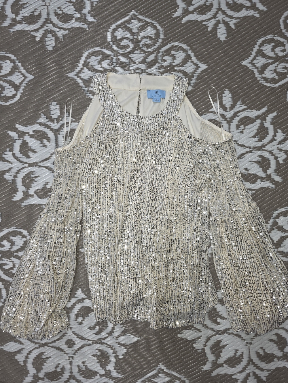 CeCe Cream Sequin Cold-Shoulder Blouse